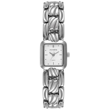 Imagem de Mondaine Relógio Feminino Prata Metal Quadrado Mostrador Branco