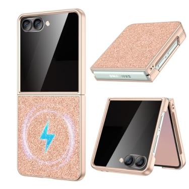 Imagem de Maxdara Capa magnética para Galaxy Z Flip 7, [compatível com MagSafe] [Protetor de tela de privacidade] Capa fina de luxo brilhante para Samsung Galaxy Z Flip 7, ouro rosa (tela de privacidade)