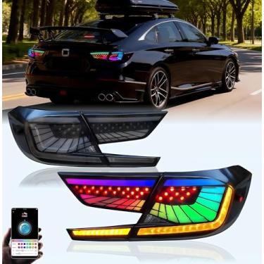 Imagem de LANDWAKE Luz traseira de LED multicolorida adequada para Honda Accord de 10ª geração 2018-2022, 1 par de montagem de lâmpada traseira fumê com animação de inicialização | Atualização direta