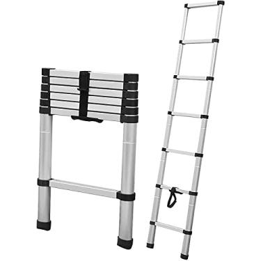 Imagem de Escada telescópica para barraca de teto de 8 m/7 m/6,2 m/5 m/4 m/3,8 m/2,6 m, escadas telescópicas de extensão de alumínio para loft RV sótão casa, carga 150 kg (tamanho: 4,6 m/15 pés) Vida