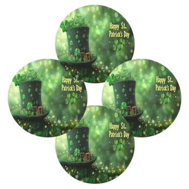 Imagem de ATTX Jogo americano redondo de chapéu de São Patrício para mesa de jantar, jogo americano de decoração do dia de São Patrício, tapetes para mesa de cozinha, conjunto para 4#314