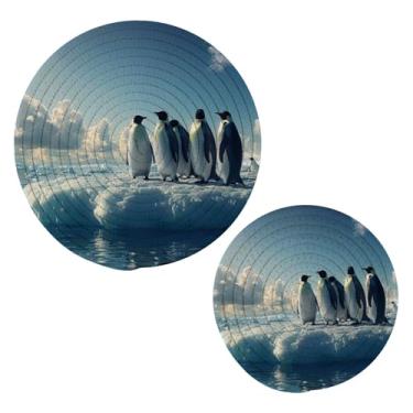 Imagem de Blueangle 2 peças de suporte de panela de trivet de pinguins azuis - conjunto de pegadores de panela de tecido redondo - almofadas quentes trançadas de algodão - porta-copos - tapetes de mesa para