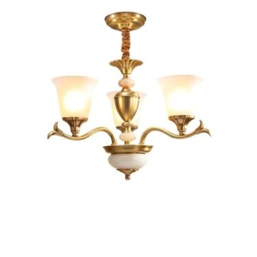 Imagem de Luminária pendente americana retrô toda em cobre - Design simples e elegante | Ideal para sala de estar, sala de jantar, casas de campo e duplexes, com detalhes em jade | Zhongshan Lighting