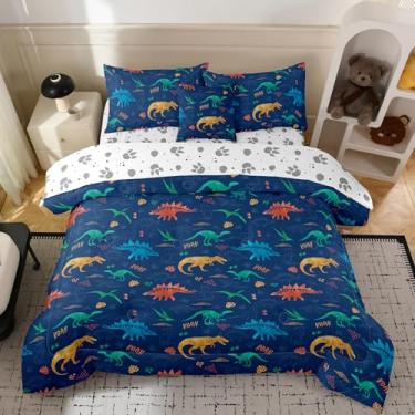 Imagem de Bodhi Bless Conjunto de edredom solteiro de dinossauro com estampa de pata, microfibra super macia para meninos e dinossauros