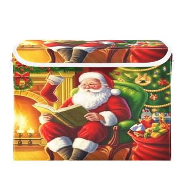 Imagem de SEHANY Cestas de armazenamento de Papai Noel de Natal com tampas, organizador de caixas de armazenamento de tecido para armário de roupas, cobertor de escritório, berçário, 42 x 32 x 30 cm