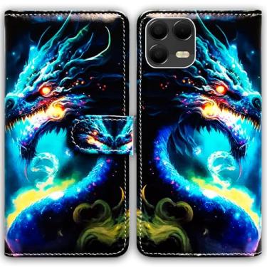 Imagem de Bcov Capa para T-Mobile Revvl 8 Pro, capa de telefone flip de couro dragão azul com suporte para cartão com suporte para cartão para T-Mobile Revvl 8 Pro