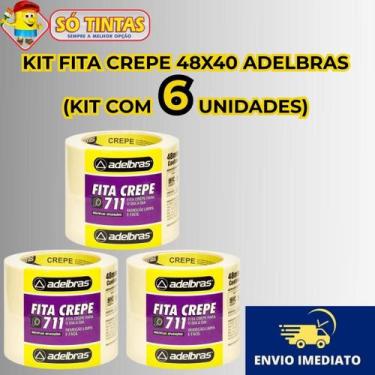 Imagem de Fita Crepe Adelbras 711 Uso Geral 48mm x 40m  Kit 6 Rolos para Pintura