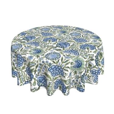 Imagem de JEFERSO Toalha de mesa redonda floral verde azul sálvia 152 cm chinoiserie toalha de mesa vintage boho floral tecido poliéster fazenda capa de mesa redonda para cozinha, festa, jantar, piquenique