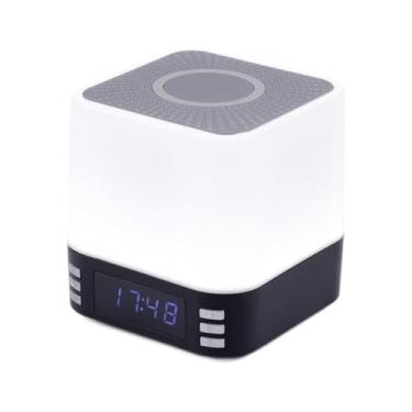 Imagem de Caixa de Som com Carregamento Sem Fio Luz LED Noturna Ambiente Relógio Despertador Sono Ruído Branco