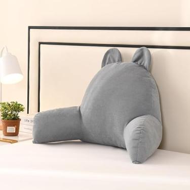 Imagem de MFWJ Almofada de leitura para sentar na cama com encosto, almofada de encosto de cunha para adultos com capa lavável nos braços, almofada fofa de orelha de gato para sentar na cama, chão, sofá para