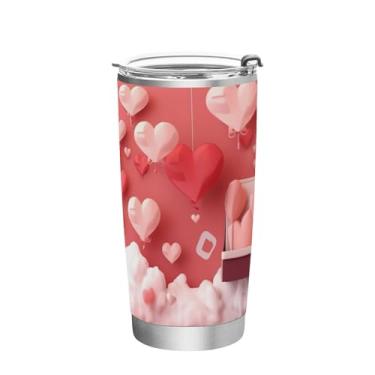 Imagem de Wassud Balão em forma de coração (3) copo de 340 g com tampa e canudo, copo isolado a vácuo de parede dupla de aço inoxidável caneca de café de viagem para bebidas frias e quentes