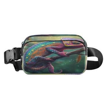 Imagem de CEBUGI Mini pochetes de caminhada para homens e mulheres, pochete Chameleon Fashion resistente à água com cinto ajustável para treino, viagem, corrida