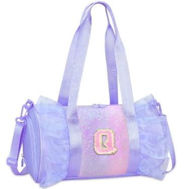 Imagem de Bolsa de dança com monograma personalizada para meninas – Mochila Oxford leve e resistente à água para balé líder de torcida festa do pijama ginástica roxa Q