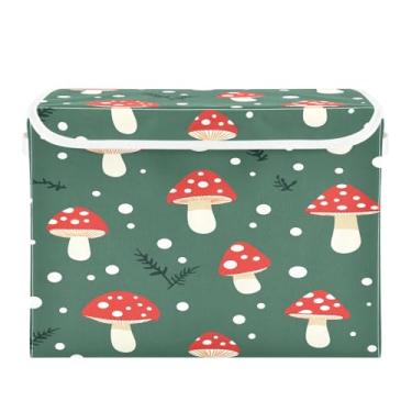 Imagem de CEBUGI Caixotes de armazenamento com tampas, caixa de armazenamento de tecido dobrável, caixas organizadoras de cubo de padrão de cogumelo para prateleiras de armário de casa e quarto, 40 x 30 x 30 cm