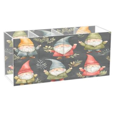 Imagem de CEBUGI Porta-lápis de acrílico transparente com 4 compartimentos, organizador de desenhos animados, gnomos, suporte de pincéis de maquiagem para escritório em casa e escritório