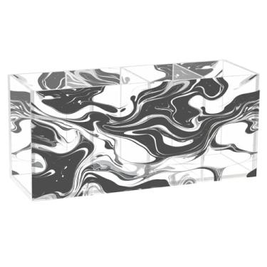 Imagem de CEBUGI Porta-lápis de acrílico com 4 compartimentos, organizador de lápis transparente, preto e branco, suporte de pincel de maquiagem para escritório em casa