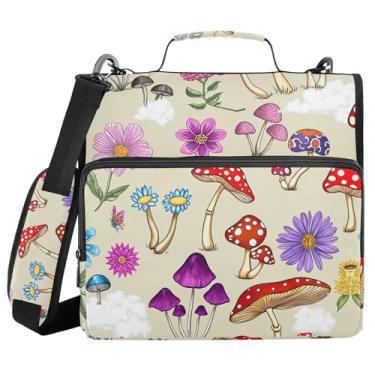 Imagem de xigua Fichário com zíper de cogumelos caprichosos com alça de ombro e alça para transporte fácil, fichário de 3 anéis de 3 cm para escola, painel de expansão e arquivo expansível