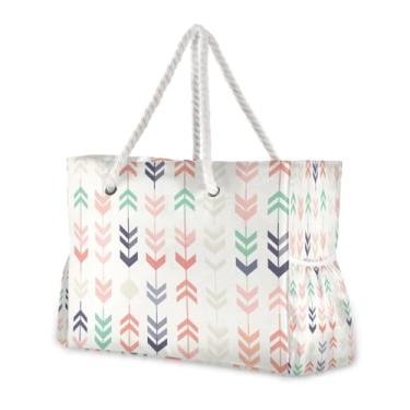 Imagem de Wassud Bolsa de praia colorida com estampa de flecha grande, para mulheres, impermeável, à prova de areia, bolsa de viagem com zíper e bolso para piscina, academia, acampamento