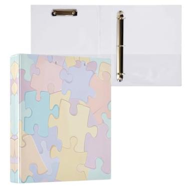 Imagem de STAYTOP Organizador de fichário com fragmentos de quebra-cabeça colorido, fichário de 3 anéis com prancheta (carta A4), fichário fofo para material de escritório escolar