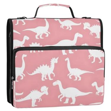 Imagem de CEBUGI Fichário de 3 anéis com zíper com alça de ombro, pasta de arquivo expansível de 3,8 cm, anéis D, para escola, escritório, dinossauros fofos