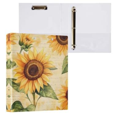 Imagem de STAYTOP Organizador de fichário redondo de girassóis, fichário de 3 anéis com prancheta (carta A4), fichário fofo para material de escritório escolar