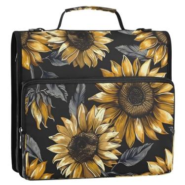 Imagem de CEBUGI Fichário de 3 anéis com zíper com alça de ombro, pasta de arquivo expansível de 3,8 cm, anéis D, para escola, escritório, girassóis