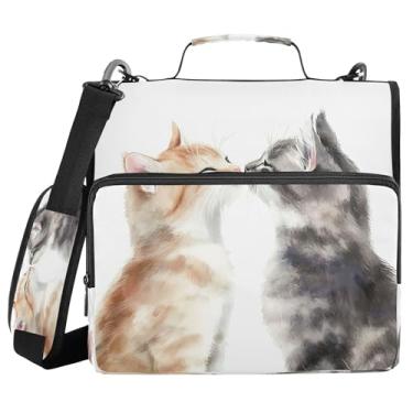 Imagem de Burbuja Kissing Cats Pasta de fichário com zíper com 3 anéis com lixa expansível e alça de ombro para laptop de 13 polegadas, vários bolsos para trabalho de escritório
