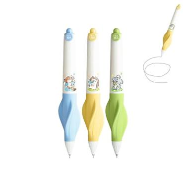 Imagem de GZBABY Canetas de gel fofas, 3 peças, caneta esferográfica retrátil com aderência macia, 0,5 mm, tinta preta, correção da postura de escrita (animal)