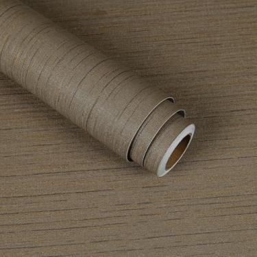 Imagem de VaryStyle Papel de parede vintage marrom dourado pano de grama texturizado papel de parede de vinil tecido de linho sintético cobertura de parede 39,9 cm x 299,7 cm papel de contato marrom removível