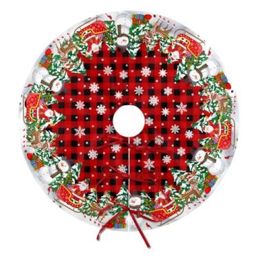Imagem de ABSOP Saia de árvore de Natal de boneco de neve, 91 cm, padrão de Papai Noel, estampa de Papai Noel, tapete de cobertura de base de árvore de Natal xadrez vermelho para festas, ocasiões e suprimentos