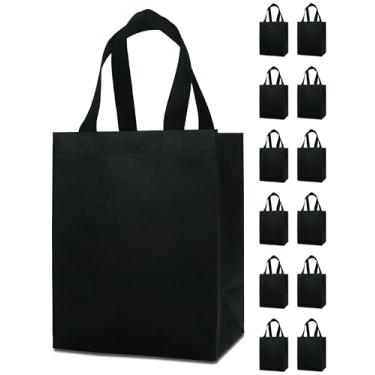 Imagem de REUGBEXPT 6 sacos de presente pretos - resistentes, reutilizáveis, médios 20 x 12 x 25 cm com alças, não tecido para casamentos, dia dos pais, festas, aniversários e graduações