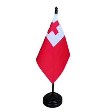 Imagem de Bandeira de Mesa Tonga, 26cm Altura Total, 18x11cm Tecido Oxford, Face Única, Base Plástica, Decorativa, Multicolorido, para Escritório, Eventos e Cerimônias