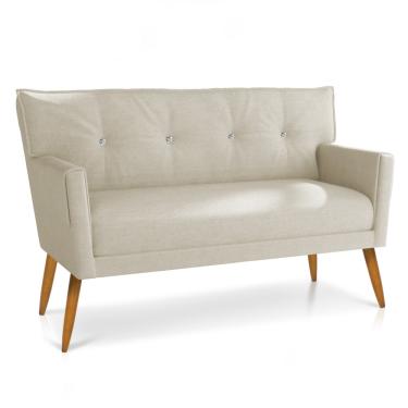 Imagem de Sofá 2 Lugares Namoradeira Anitta Com Strass Pé Palito Castanho Linho Bege D03 - D'Rossi