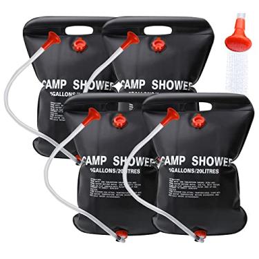 Imagem de DkOvn Pacote com 4 sacos de chuveiro solares, 5 galões/20 L, bolsa de chuveiro portátil com mangueira removível e cabeça de chuveiro liga-desliga para acampamento, praia, natação, uso ao ar livre