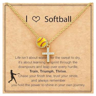 Imagem de Drefund Colar de softbol/futebol/voleibol/basquete presentes para meninas adolescentes, enfeites de meia para mulheres, pingente de cruz, acessórios esportivos cristãos presentes de aniversário e
