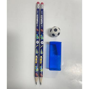 Imagem de School Basics Kit Escolar 2 Lápis com Borracha, Apontador Azul e Borracha Bola Futebol