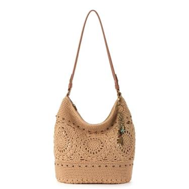 Imagem de The Sak Bolsa Sequoia Hobo - Bolsa feminina grande de crochê à mão para uso diário e viagens - Bolsa durável e bolsa com bolso com zíper, Medalhão de bambu, One Size