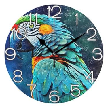 Imagem de Relógio de parede analógico decorativo estético silencioso sem tique-taque quarto relógio de cozinha, retro moderno art deco decoração de parede colorido papagaio arte azul verde, 25 cm, ponteiros