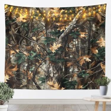 Imagem de jejeloiu Tapeçaria de camuflagem arte de parede de árvore camuflada para sala de estar quarto galhos de árvore cobertor de pendurar na parede estilo militar decoração de casa grande 150 x 208 cm
