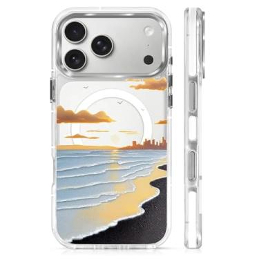Imagem de casesok Capa para iPhone 17 Pro Max compatível com Magsafe, design estético claro bonito para meninas e mulheres, capa rígida protetora antiqueda para iPhone 17 Pro Max-Seaside Sunset Landscape Anime
