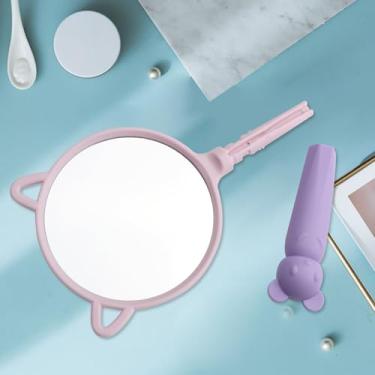 Imagem de Espelho portátil, espelho compacto com alça ajustável, mini espelho dobrável para maquiagem, espelho de mão profissional com orifício para pendurar, espelho portátil multiuso de viagem de um lado para