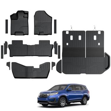 Imagem de GALVAGNITE Tapetes para Honda Pilot 2022-2016 para todos os climas, forro de porta-malas com protetores de encosto e acessórios de protetores de peitoril de porta, conjunto de cobertura total para 8