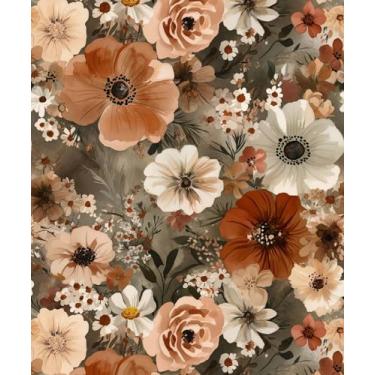Imagem de Meihodan Papel de parede vintage marrom floral descascar e colar retrô flores silvestres papel de parede autoadesivo removível à prova d'água para quarto armário de banheiro gaveta 45 cm x 3 m
