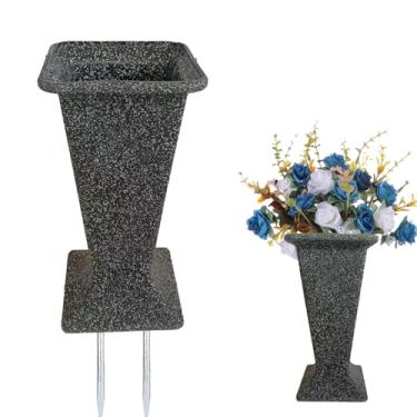 Imagem de TFANUO Vaso de cemitério para lápides de túmulos com ponta de metal (preto, 1)