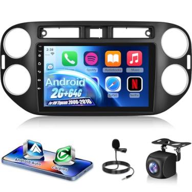 Imagem de [2 + 64 G] Rádio automotivo NHOPEEW para VW Tiguan 2006-2016 com carplay sem fio e Android Auto - tela sensível ao toque de 9 polegadas Android estéreo para carro - DSP/GPS/WiFi/SWC/Bluetooth + câmera