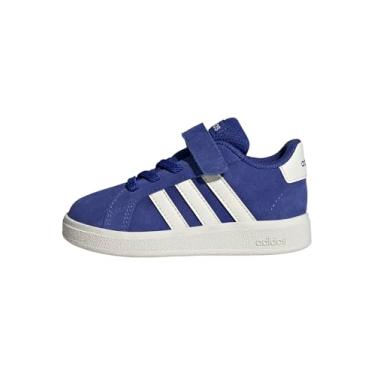 Imagem de adidas Tênis infantil masculino Grand Court 2.0 com cadarço elástico e alça, Azul semi lúcido, branco/preto, 10 Toddler