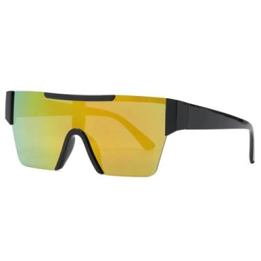 Imagem de Óculos de sol unissex com armação grande e hastes largas, ideais para esportes ao ar livre como corrida e ciclismo, nas cores preto e vermelho.