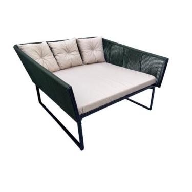 Imagem de Chaise Quadrada em Corda Náutica Verde Militar Aluminio - VARANDA MÓVE