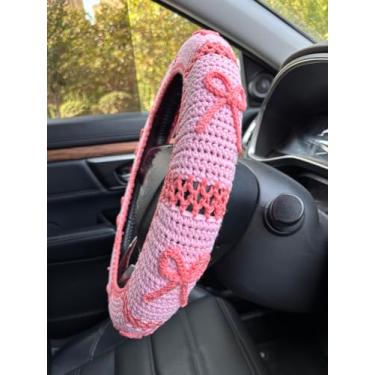 Imagem de YDMZZB Capas de volante de carro de crochê feitas à mão para carro universais de 35 a 38 cm, linda capa de volante, acessórios para carro (A, capa de volante)