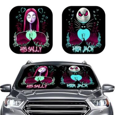 Imagem de GENANY 2 peças de proteção solar de terror para caminhão SUV (71 x 78 cm), para-brisas, persianas para janelas frontais, blocos de proteção UV, decoração automotiva de Natal